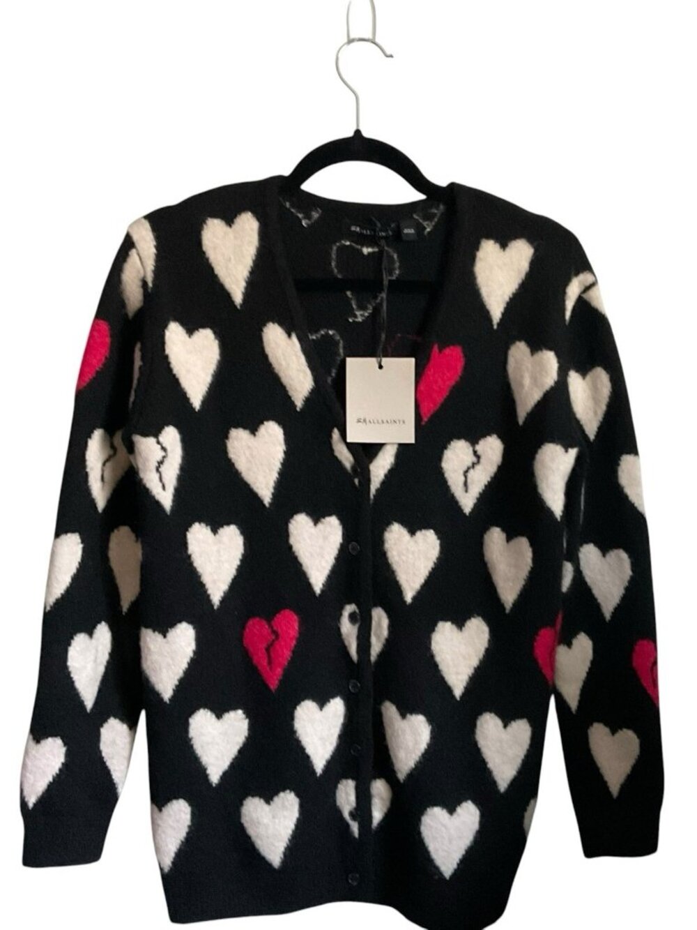 Smallsaints Cardigan Sweater Hearts Break Long Line Black 10-11 Yrs Soft